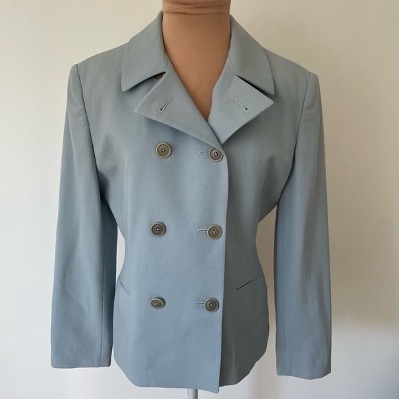 Ralph Lauren Collection Wool Baby Blue Double Breasted Faux Cuff Blazer Size 6 - Picture 4 of 11